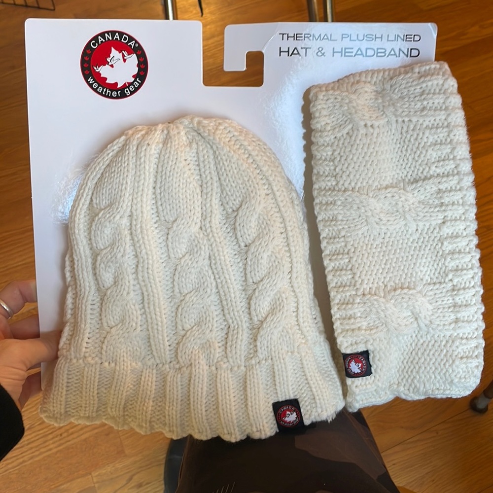 Beanie and headband matching set White NEW